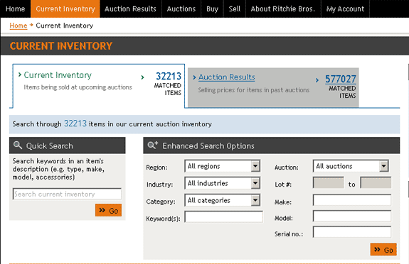 Search through Home or Current Inventory