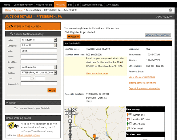 Search under auction details