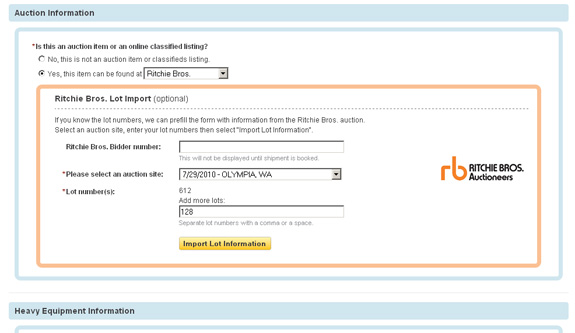 Importar información de lotes de rbauction.com