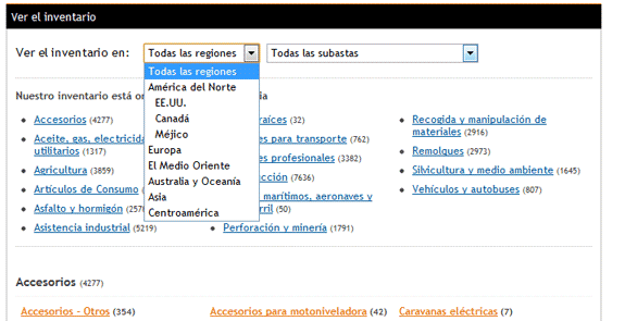 Seleccione una región o subasta